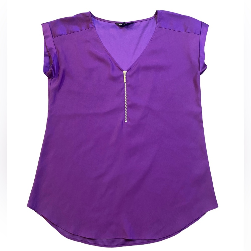 Express Purple Satin Finish Gramercy Top with Zipper Detail